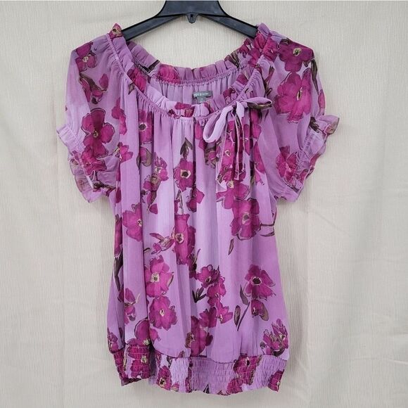 Apt. 9 Purple Short Sleeve Blouse, Women's Plus size 1X - Picture 1 of 6